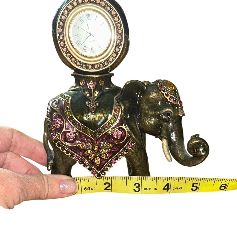 Jay Strongwater Jeweled Elephant Desk Clock Swarovski Crystal Enamel Figurine